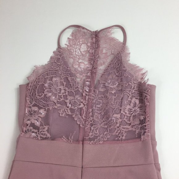 Mauve Bodycon Mini Dress with Lace Detail - Picture 4 of 6